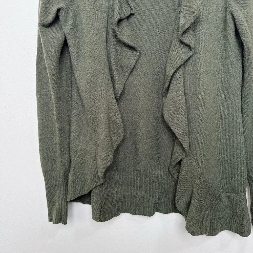 Banana Republic Womens Small Wool Cashmere Ruffle Dark Olive Cardigan